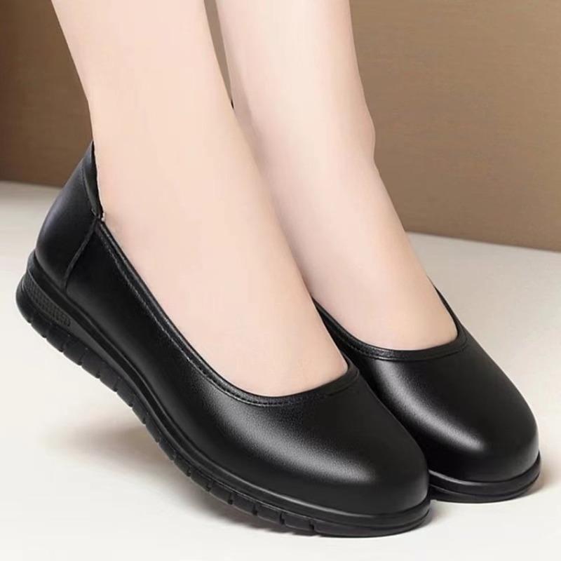 Work shoes women's single shoes soft sole non-slip round head hotel work shoes women's flat leather shoes