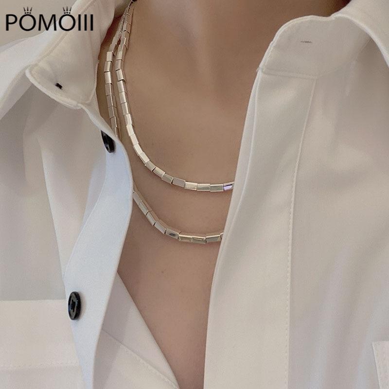 Collana con piccolo tubo quadrato in argento sterling 925 per donna, collane con catena a clavicola, gioielli per feste, regali nuovi