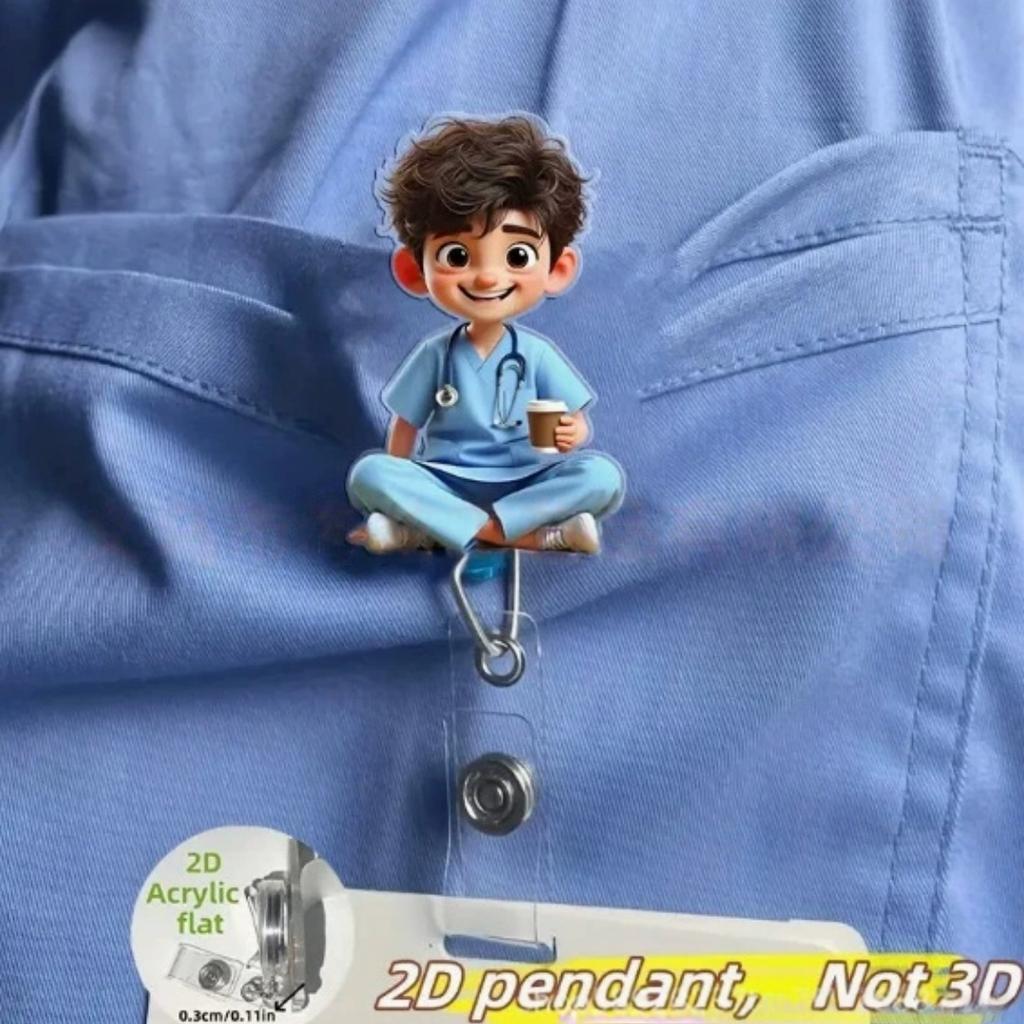 Cartoon 2D Acryl-Abzeichenhalter Einziehbarer Ausweishalter Clip-On Namensschildhalter für Krankenschwester Arzt Lehrer Schüler Büroangestellter