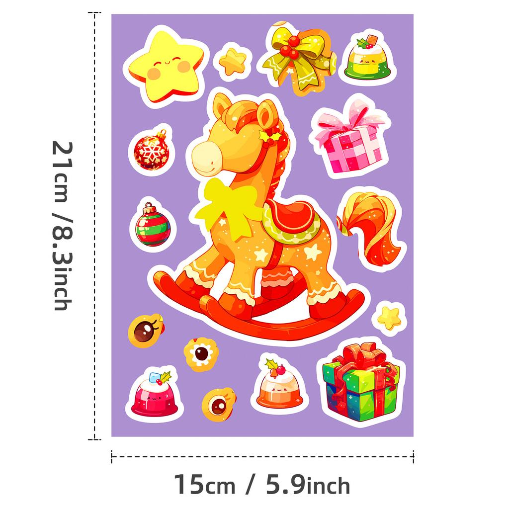 6er Pack Weihnachts-Puzzle-Sticker Cartoon Trojanisches Pferd Weihnachtsbaum Kranz DIY Collage Eltern-Kind Interaktive Sticker