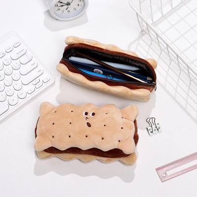 Girl Biscuit Shape Sandwich Style Plush Pen Storage Stationery Bag Student Supplies Pencil Case