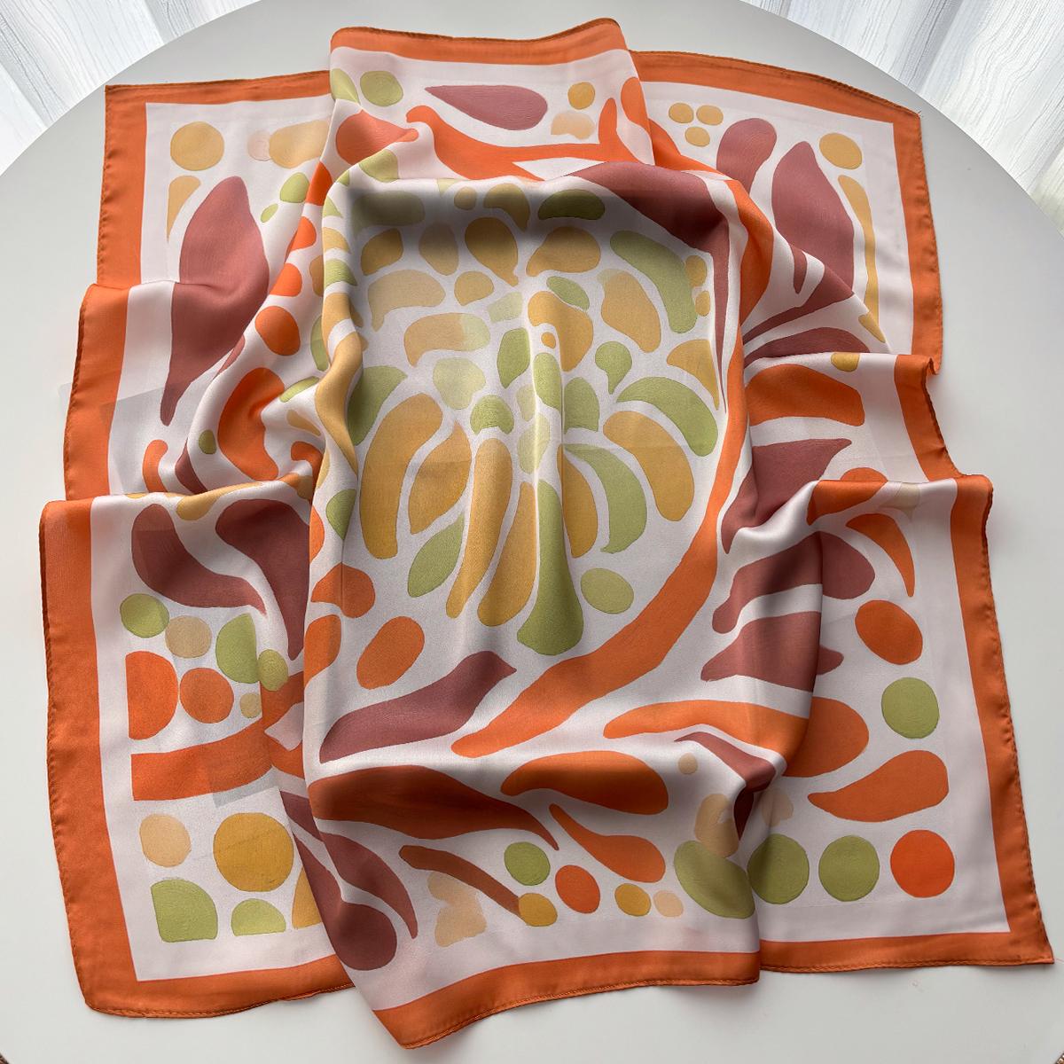Women Square Scarf Silk Imitation Print Neckerchief Bandana Lady Shawl Scarves Wrap Head Hair Band Ties 70x70cm
