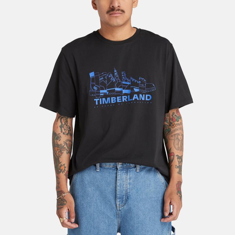 Timberland Letter Pattern Printed Comfortable Casual Round Neck Short Sleeve T-Shirt Unisex Tops Black A27YF-001