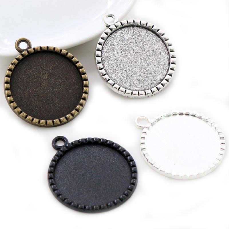New Fashion 5pcs 25mm Inner Size Black Antique Silver Plated Bronze Flower Simple Style Cabochon Base Setting Charms Pendant