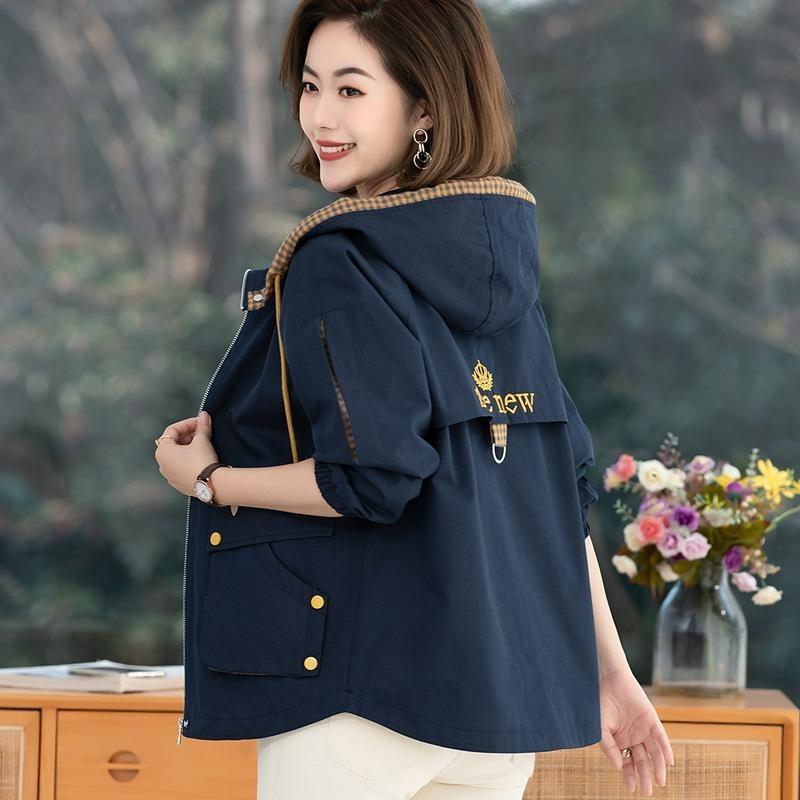 Women Hooded Casual Windbreaker Spring Autumn Fashion Loose Long Sleeve Trench Coat Solid Color Pockets Jackets