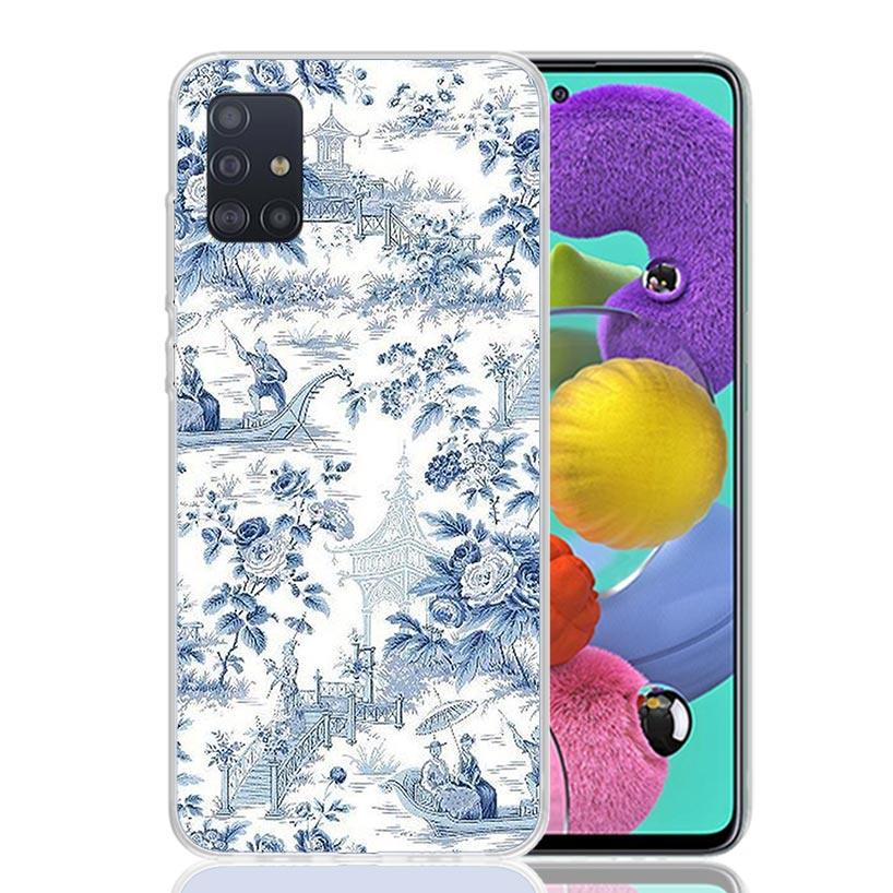 Blue And White Porcelain Phone Case For Samsung Galaxy A52 A32 A22 A12 A02S A50S A30S A51 A31 AA71 Note 20 Ultra 10 S10 Plus Gal