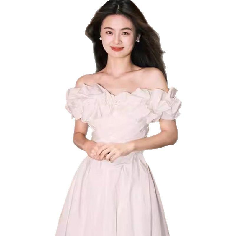 French Shoulder Evening Dress 1011 New Bridal Wedding White License Light Wedding Dress Engagement Banquet Dress
