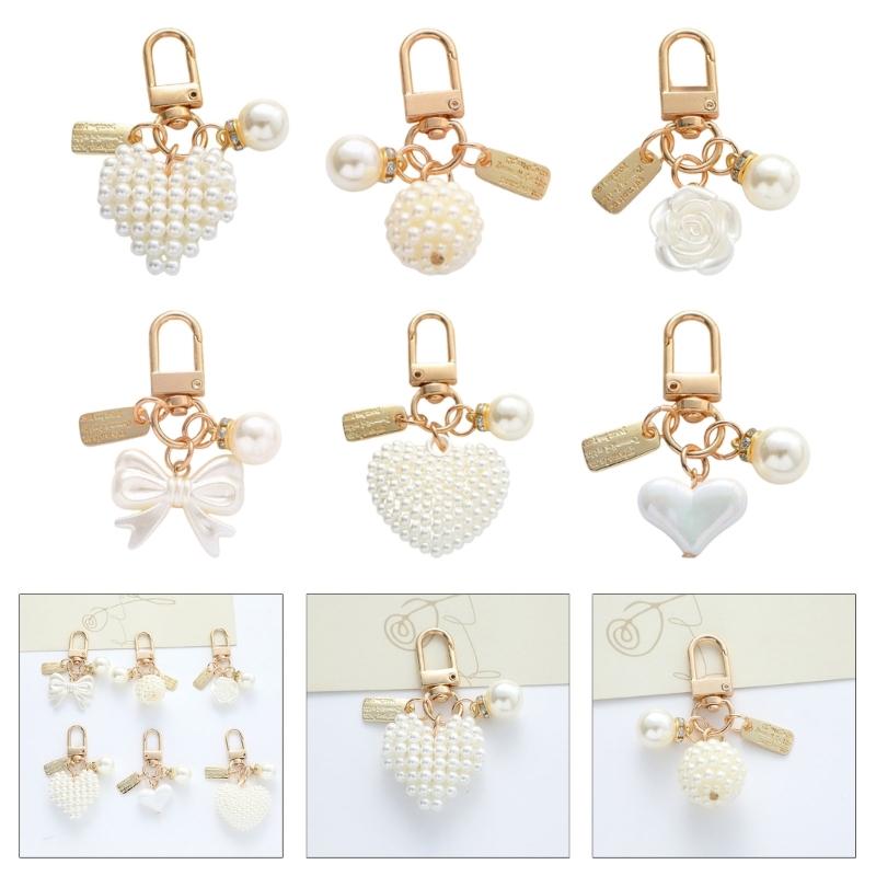 Trendy Pearls Heart Keychain Accessory Sturdy Heart Keychain With Pearls and Rose Charm For Social Event And Outings
