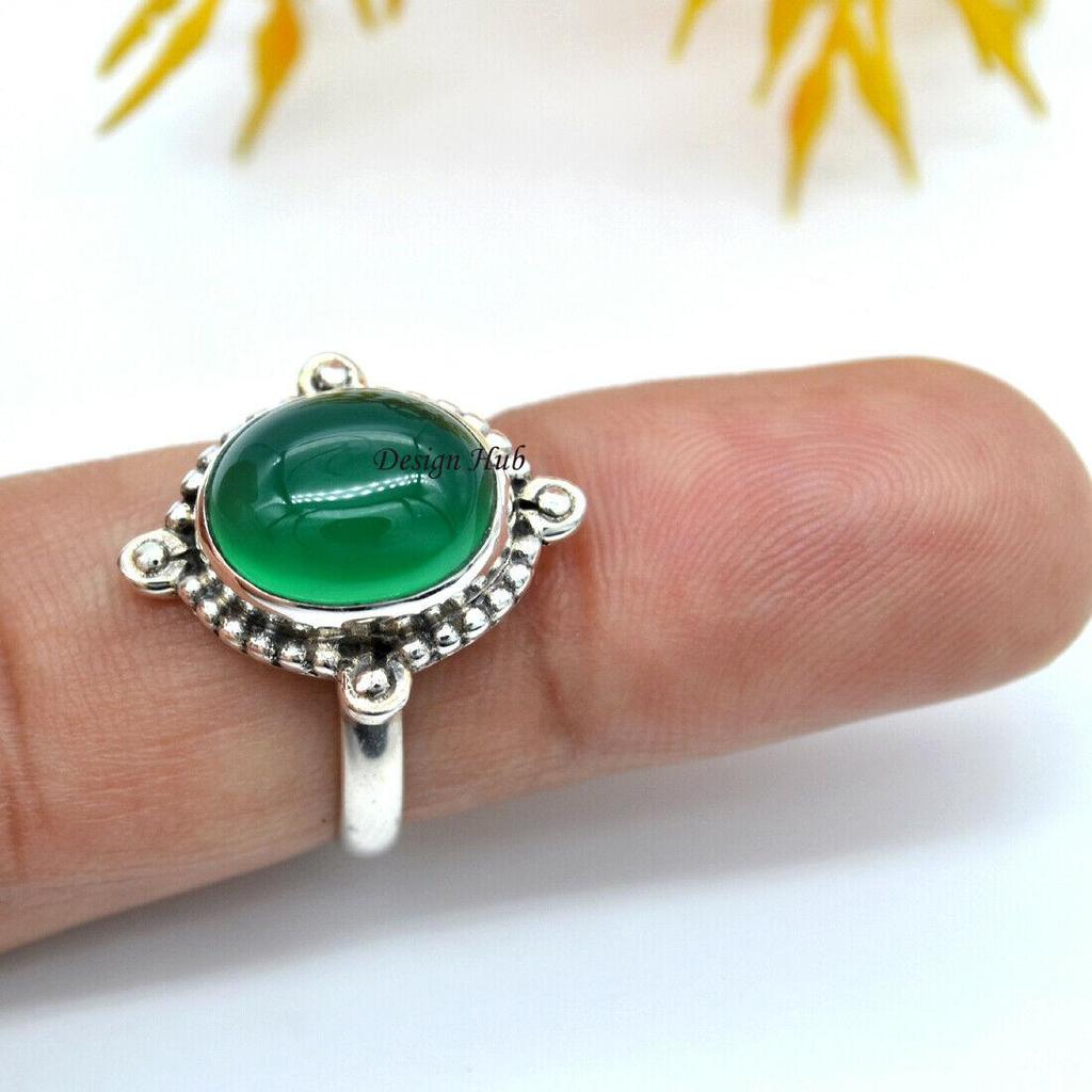Green Onyx Gemstone Statement Ring 925 Sterling Silver Jewelry For Christmas Gift