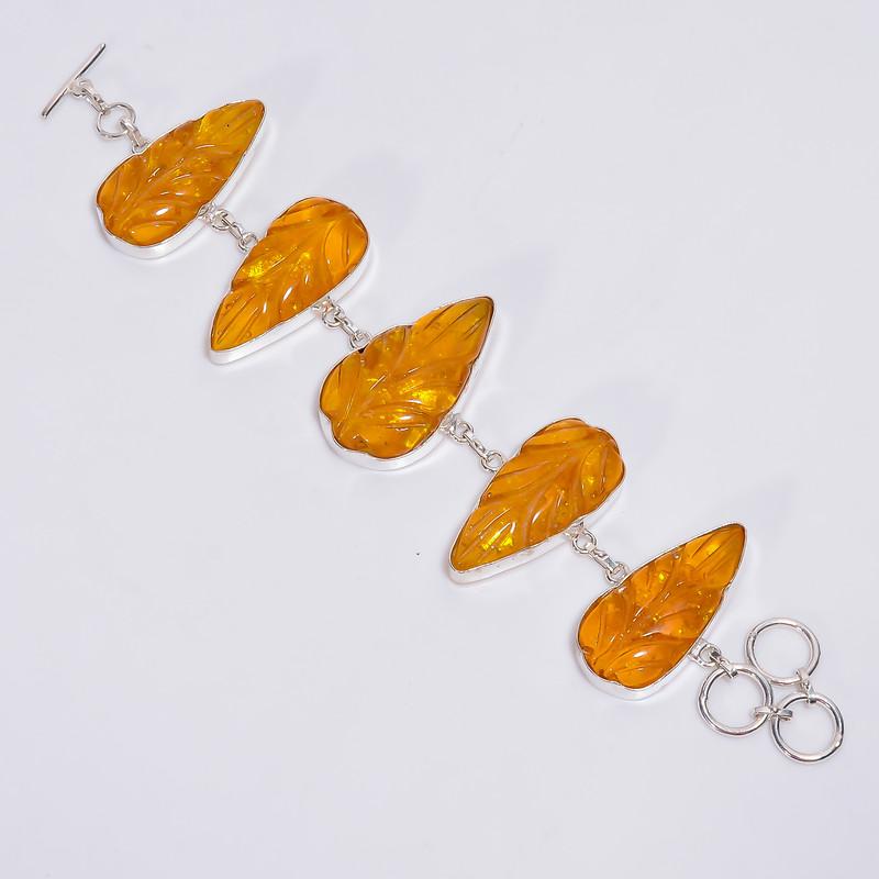 

Classic Top Grade Qualite 100% Natural Baltic Amber Pear Shape Ethnic Style Handmade Jewelry 925 Steling Silver Plated Bracelet 7-8 WSJ4700 7-8 помаранчевий