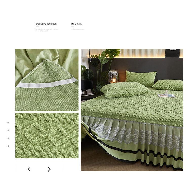 Winter Thickened Plush Bed Skirt with Lace Ruffle, Warm Coral Fleece Mattress Cover, Non-Slip Bedspread