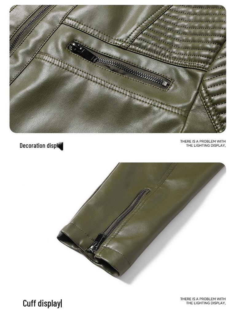 Men's Retro PU Leather Motorcycle Jacket with Stand Collar - Spring/Autumn 2025 Collection