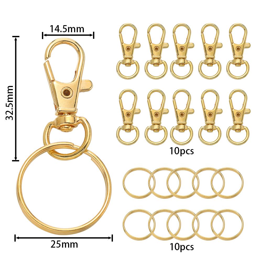 20pcs/lot Swivel Snap Hooks With Key Rings Key Chain Clip Hooks Lobster Claw Clasps For Bag Dog Chains Keychains DIY Jewelry