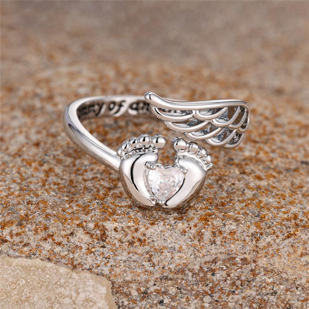 Luxury Female Wihte Heart Angel Zircon Stone Ring Dainty Silver Color Wedding Jewelry For Women