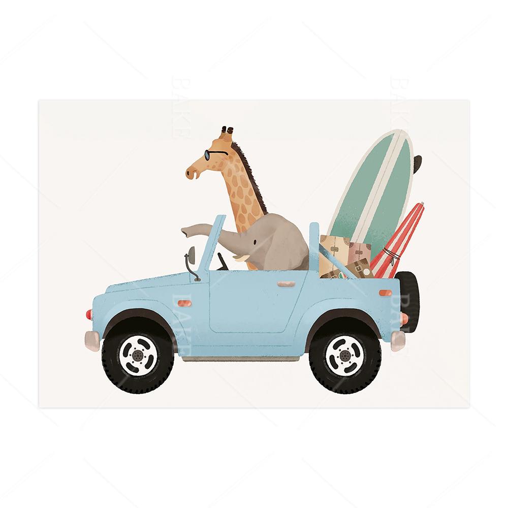 Смешные животные сафари слон жираф постер холст картина детская настенная живопись печать детская комната картина скандинавский декор детской спальни 21x30cm No Framed