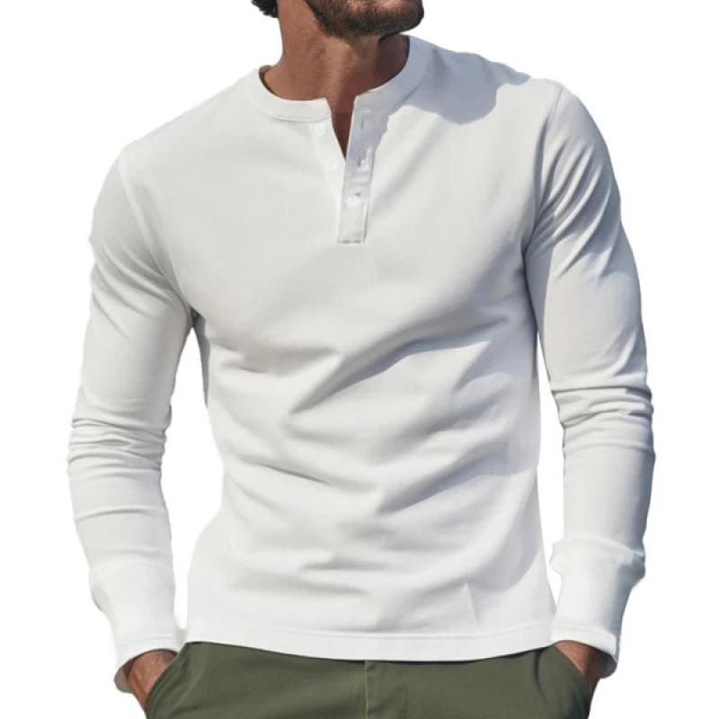 2024 New Spring And Autumn Men T-Shirt Leisure Sports Long Sleeve Men'S Clothing Base Shirt Henley Shirt Free Shipping
