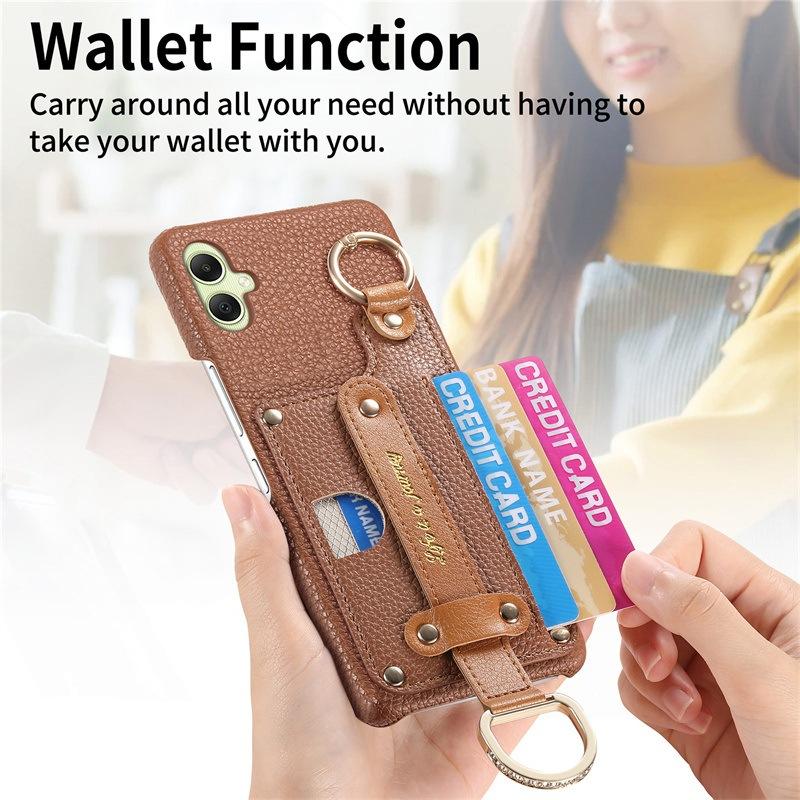 Luxury Wrist Strap Wallet Leather Case for Samsung Galaxy A35 A55 A05 A05S A54 A53 A34 A33 A32 Card Holder Back Cover