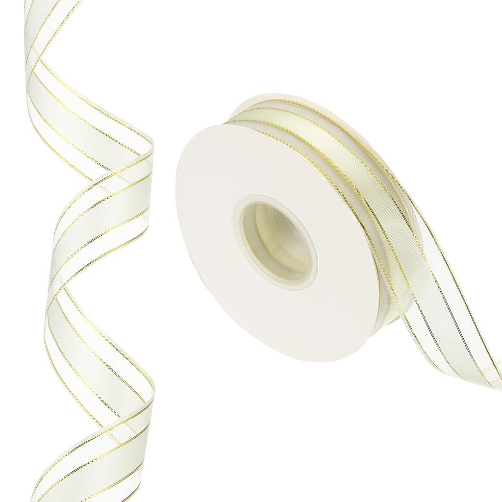 Organza Chiffon Ribbon Candy Satin Striped Sheer Craft Ribbons for Bows Making Gift Wrapping Wreath 50 Yards x 1" Decoration