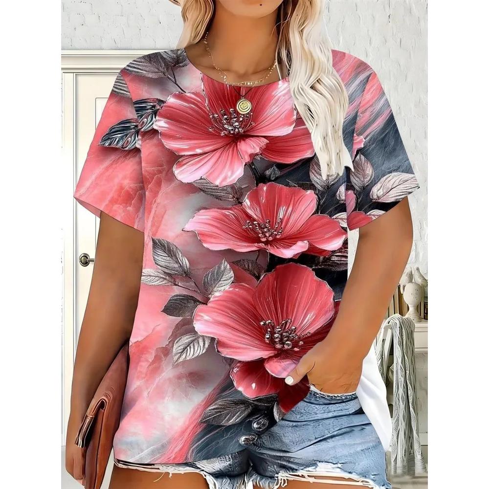 Fashion Women's Flower Printed T-Shirt Casual Simple Short Sleeve Daily Comfort T-Shirts Women’s