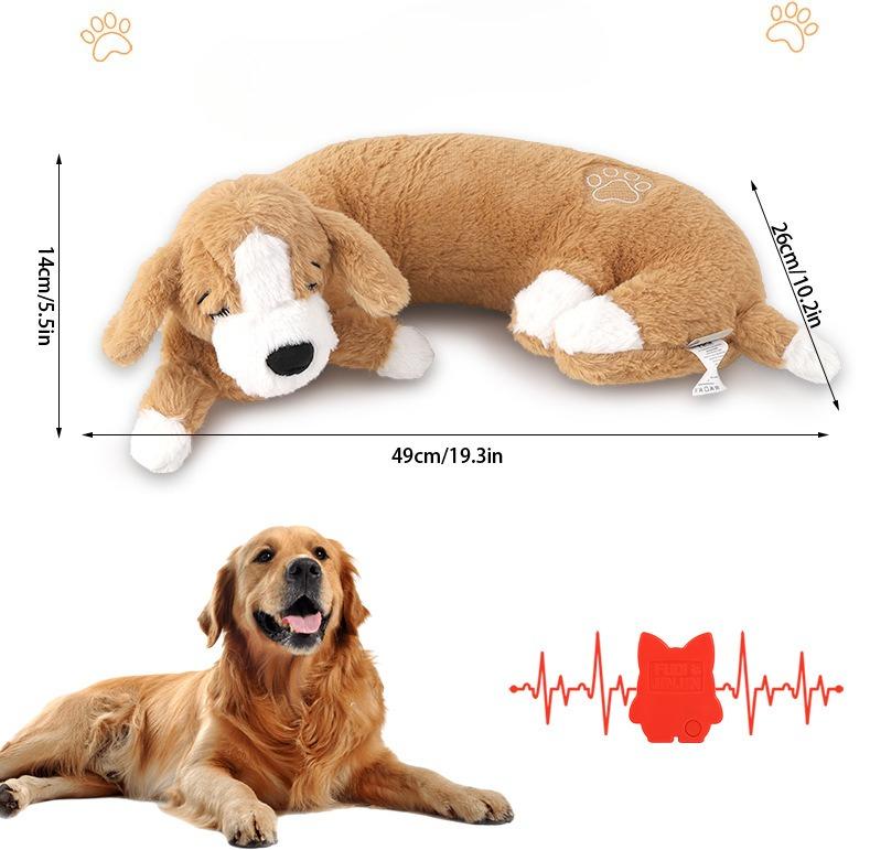 Cucciolo che dorme Simulazione battito cardiaco Peluche Cane Giocattolo Copertura rimovibile Sollievo dall'ansia Compagno calmante Giocattolo per cuccioli cani di taglia media grande