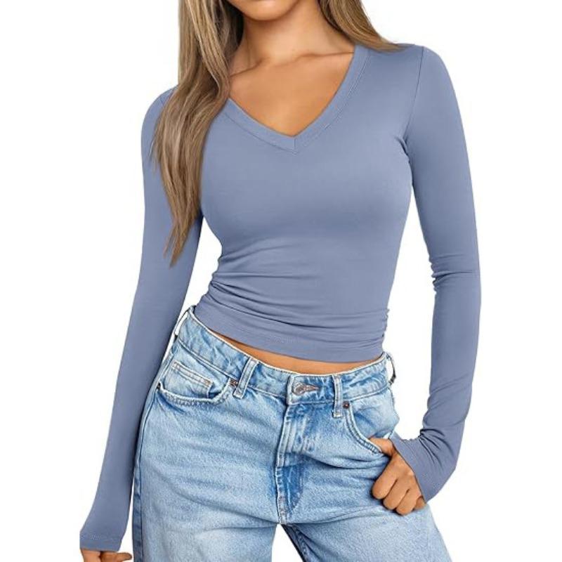 IHUASU Damen Mode Lässig Einfarbiger Druck Langarm V-Ausschnitt Blusen & Hemden Einzigartiges Design