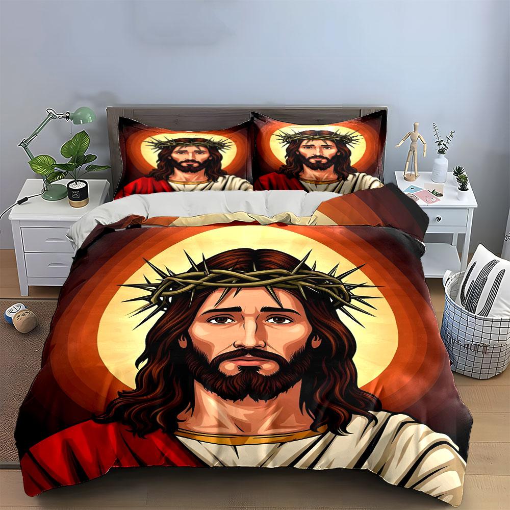 Haloed Jesus with Crown. Bedding Sets Duvet Cover Sets Duvet Covers Pillowcases(1 * Duvet Cover 2 * Pillowcases, Without Duvet Insert)