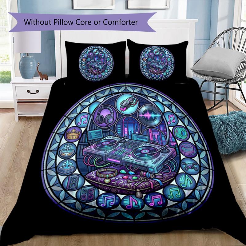DJ Glass Fusion Pattern Bedding,Quilt Set Quilt Cover Pillowcase Home Birthday Gift (1 * Duvet Cover + 2 * Pillowcase, Without Core)