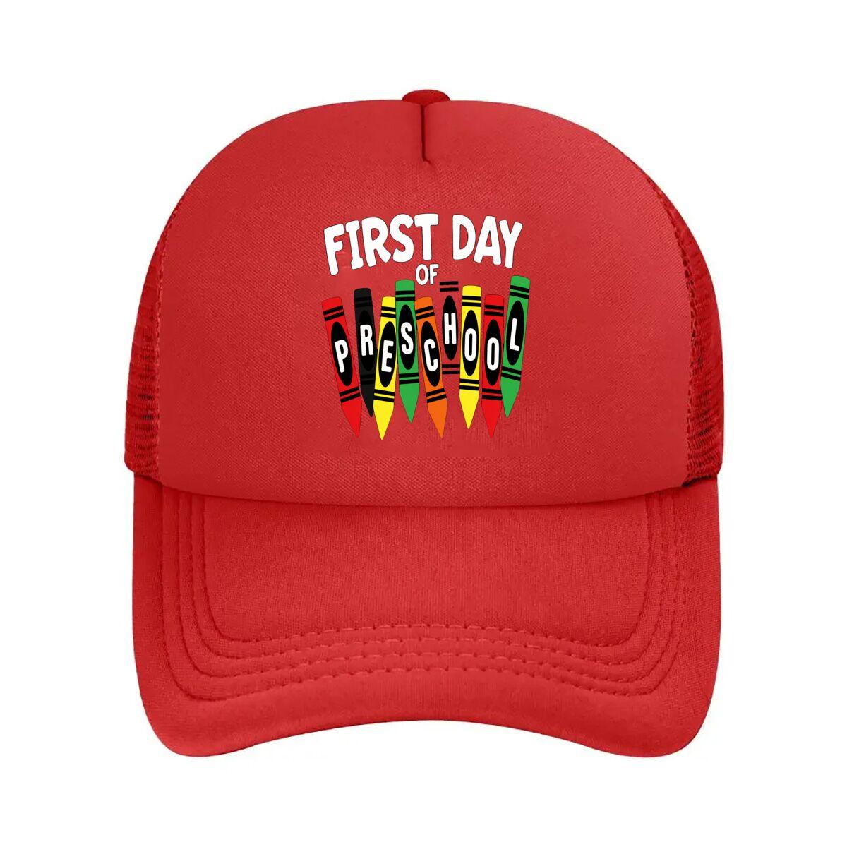 First Day Of Preschool Crayon Mesh Baseball Cap Hip Hop Adjustable