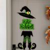 Frohes Halloween Willkommensschild Hexenbeine Hut Hängende Holz Wanddekoration Rustikaler Haustür Hänger für Veranda Wand Innen Außen Deko