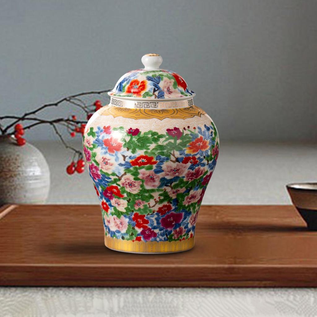 Tea Canister Storage Pot Display Tank Floral Arrangement Ceramic Flower Vase Ginger Temple Jar for Kitchen Dining Room Coffee