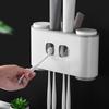 Wall-Mounted Toothbrush Holder with 2 Tootaste Dispensers 4 Cups and 5 Toothbrush Slots Toiletries Storage Rack