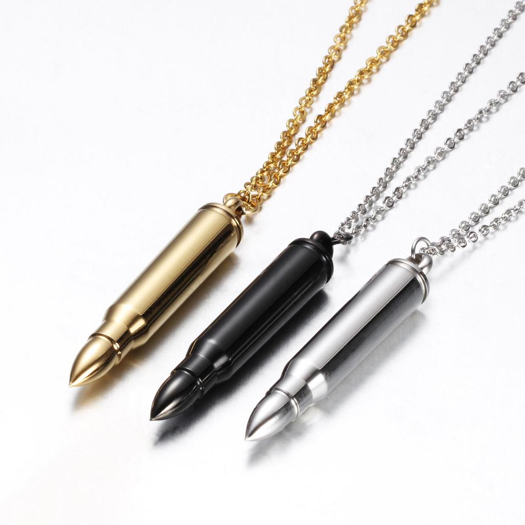 Bullet-Shaped Twist-Open Stainless Steel Pendant Necklace with Custom Engraving for Veteran Memorial