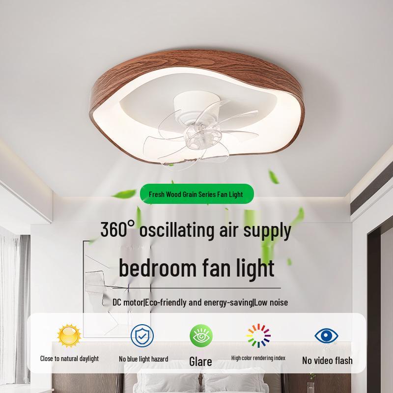 Mid-Century Walnut Wood Grain 360° Oscillating Fan Light for Bedroom or Children's Room