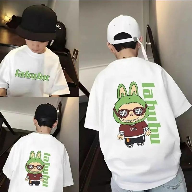 Letter Monster Elf Cartoon Graphic Labubu Kids and Women Printed T-shirt Summer Casual Men's Outdoor Short Sleeve Clothing Top