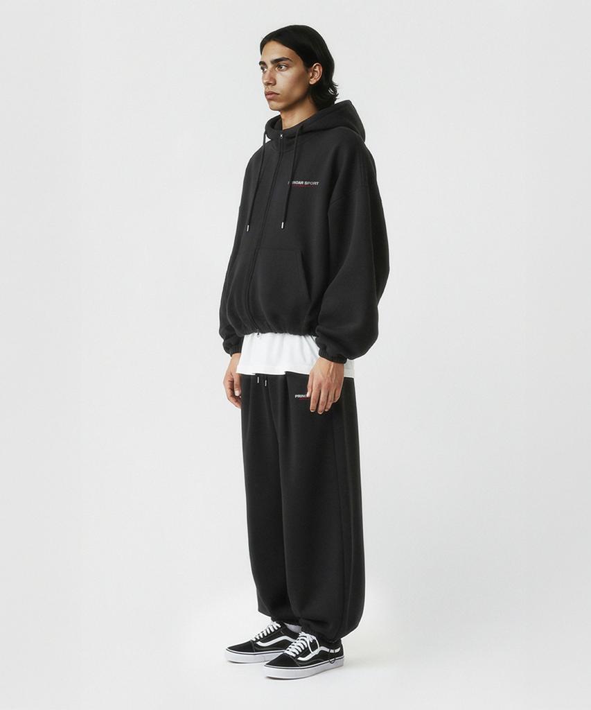 PRINOAR [Fleece Lined] Small Sports String One-Pleat Wide Pants - Black