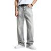Rechte Heren Jeans, Comfortabele Grijze Denim Broeken voor Lente en Herfst Casual Kleding