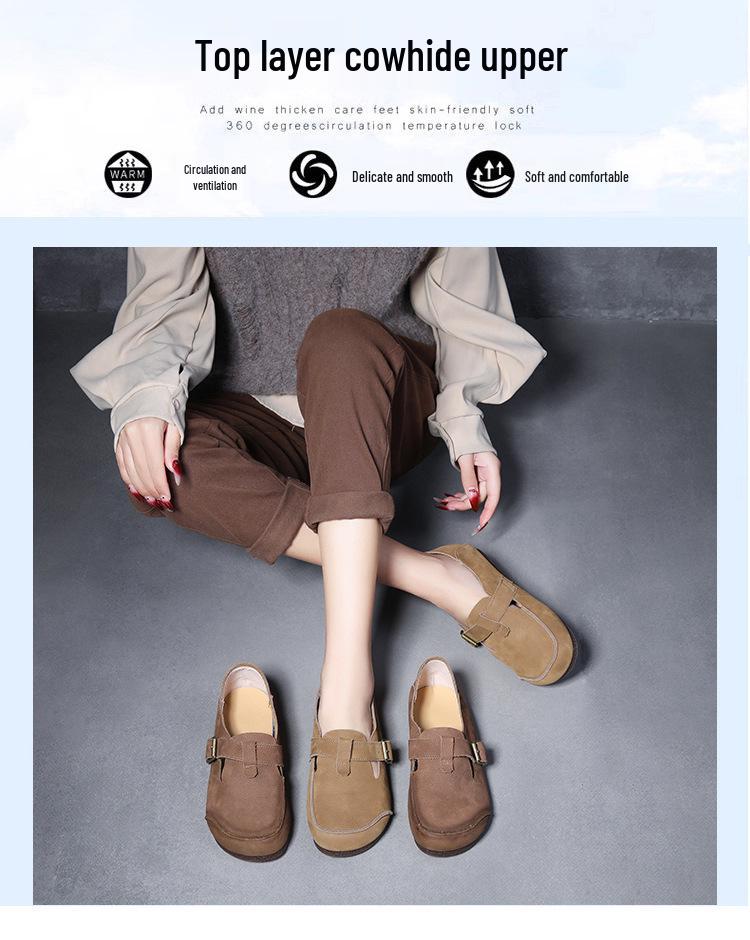 Handmade Genuine Leather Retro Style Women's Round Toe Flat Heel Single-Strap Shoes