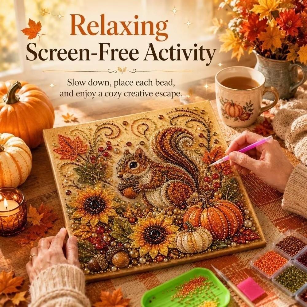 Fall Theme Pearl Painting Kit Sparkling  Beaded Canvas Art 5D Gem Art Craft Kit  For Adults