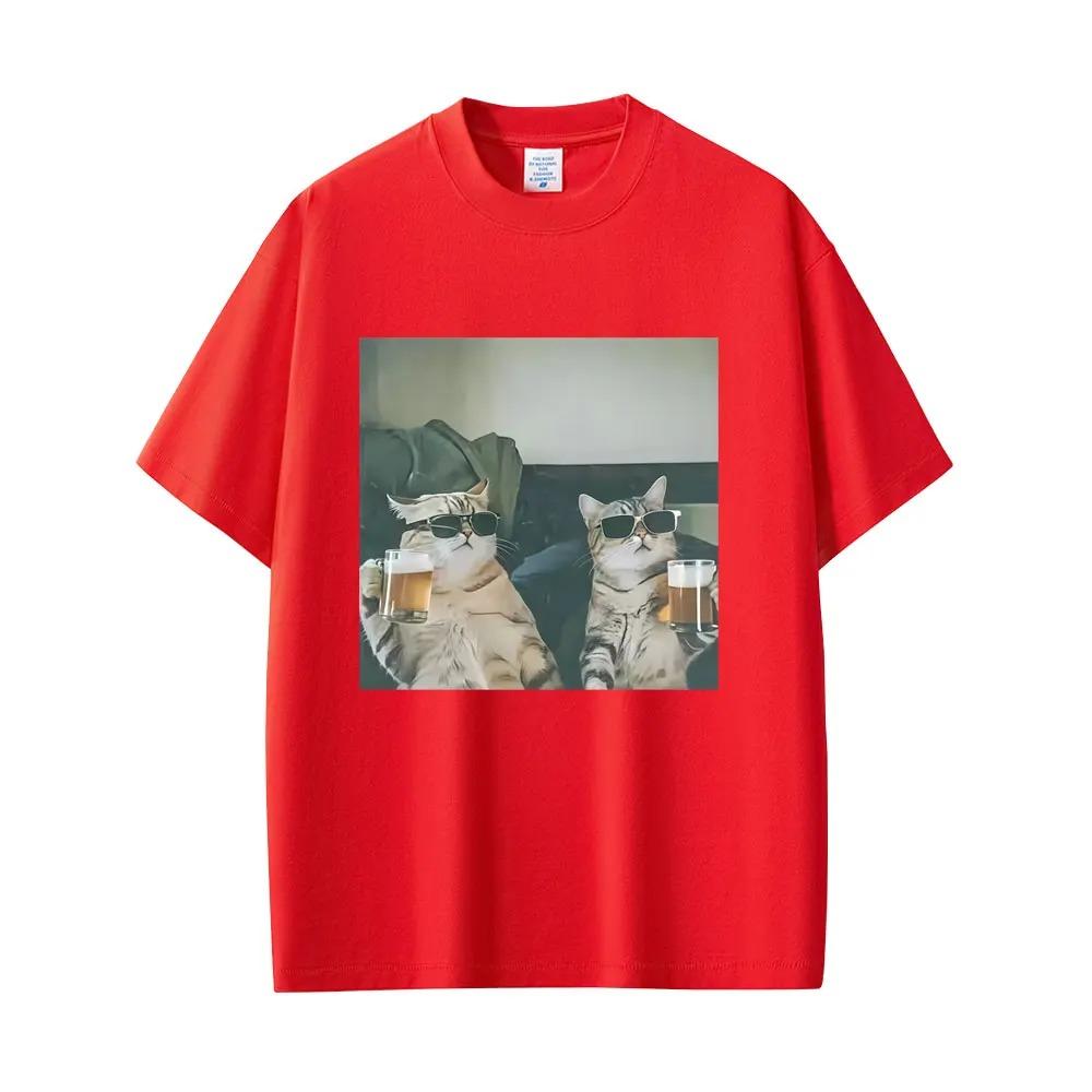Cool Sunglasses Cats Drinking Beer Meme Graphic Oversized T-Shirt | Funny Cat Lover Streetwear Tee