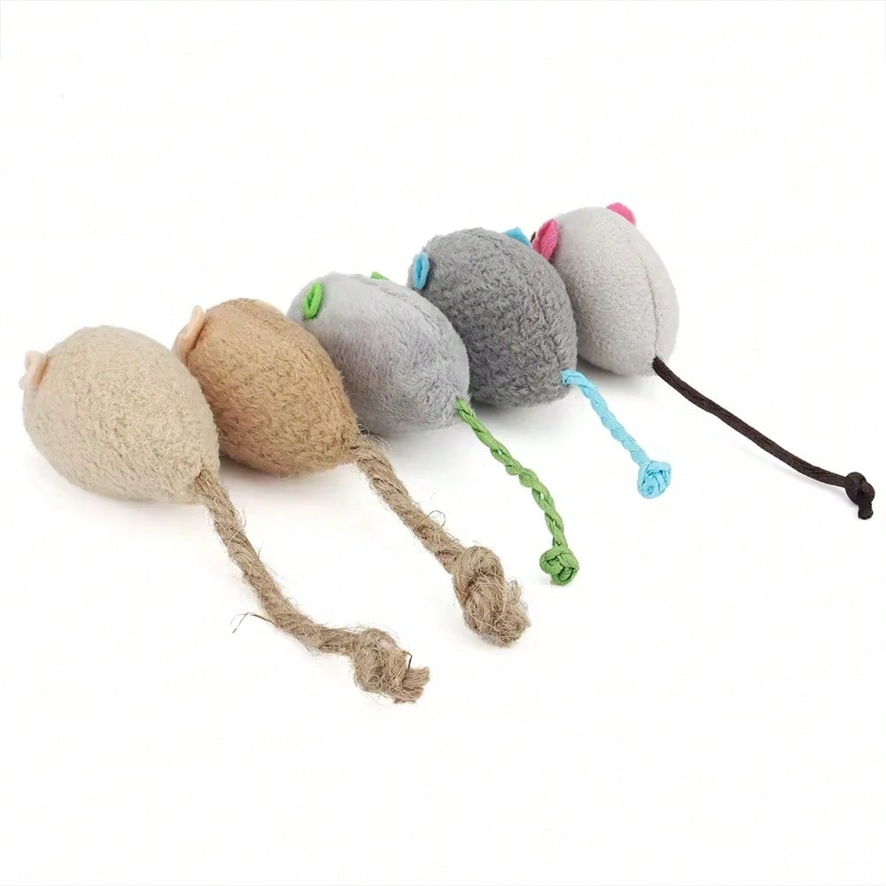 Set Rattle Cat Mouse Toy Imitation Fur Cat Mouse Toy Interactive Cat Game Toy Indoor Cat Toy