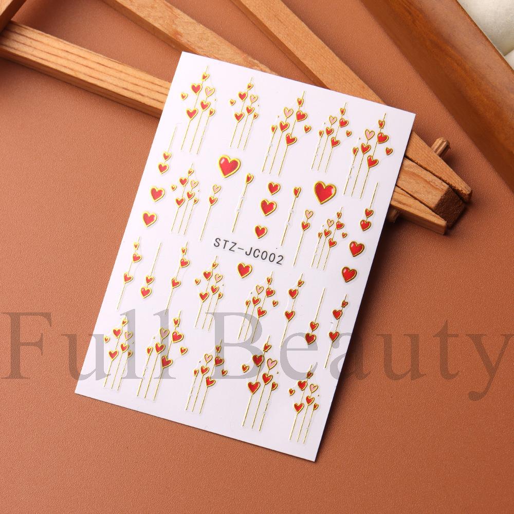 Nail Art Stickers Ins Golden Edge Love Line Valentine's Day Romantic 3D Adhesive Nail Stickers