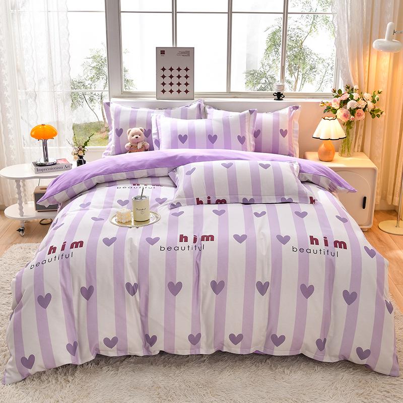 New Stylish Skin-Friendly Cotton Flannel Bedding Set - Thickened Plaid & Floral Design for Students