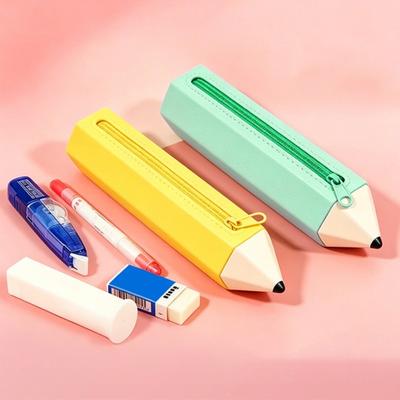 Pencil Case Large Capacity Pencil-Shaped Silicone Pencil Case for Students Zippered Stationery Storage Bag Multifunctional Travel Cosmetic Bag