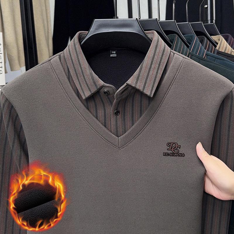 Men s Winter Fashion: Thick Knitted Sweater with Fake Two-Piece Collar XXL серый