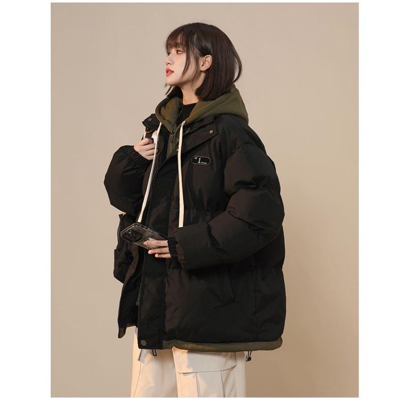 Down Cotton Clothes Are Warm in Winter and Thickened. New Fake Two-piece Couple Bread Loose Student Cotton-padded Coat.