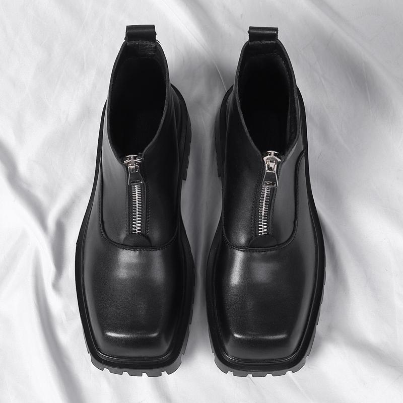 Fashion British Style Men High Top Outdoor Waterproof Boots Fashion Casual Leather Thick Bottom Short Boots High Quality Round Toe Boots