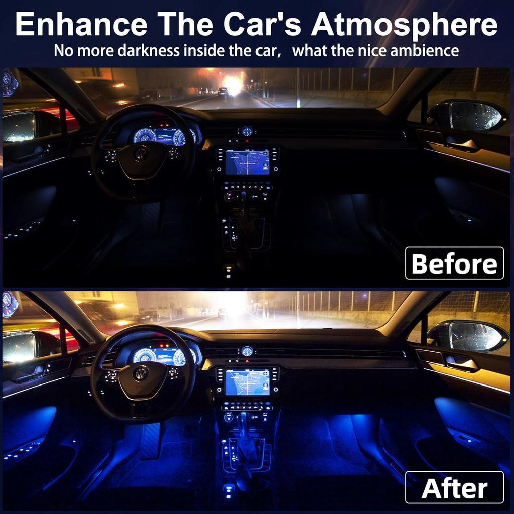 LYCARESUN 4 Pcs Wireless Interior Car Led Lights With Remote Control, 16 Colors USB Rechargeable, Magnetic Touch Ambient Led Lights For Decor