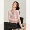 Elegant V-Neck Wool Blend Knit Top with Scarf Ribbon Detail