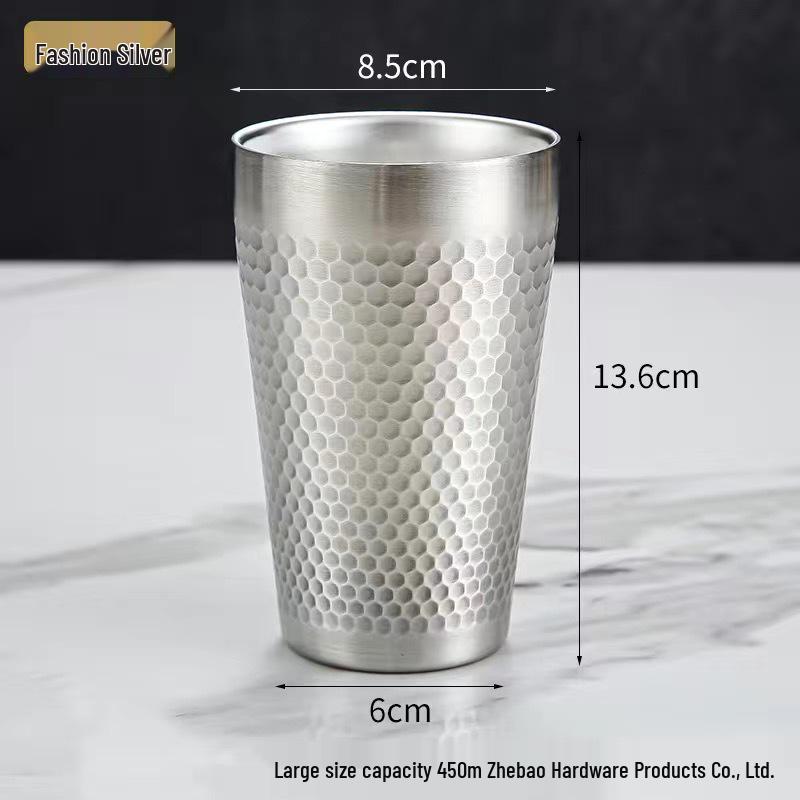 Golden Diamond Honeycomb 304 Stainless Steel Double-Layer Cup - Hammered Design, Anti-Scald. Perfect for Juice, Beer, and Tea.