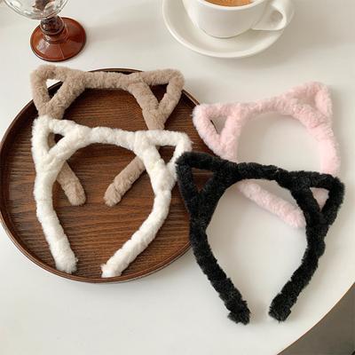 Kedi kulakları bayan kafa bandı yün kadife saç bandı şapkalar kız yıkama peluş saç çember saç aksesuarları sonbahar ve kış